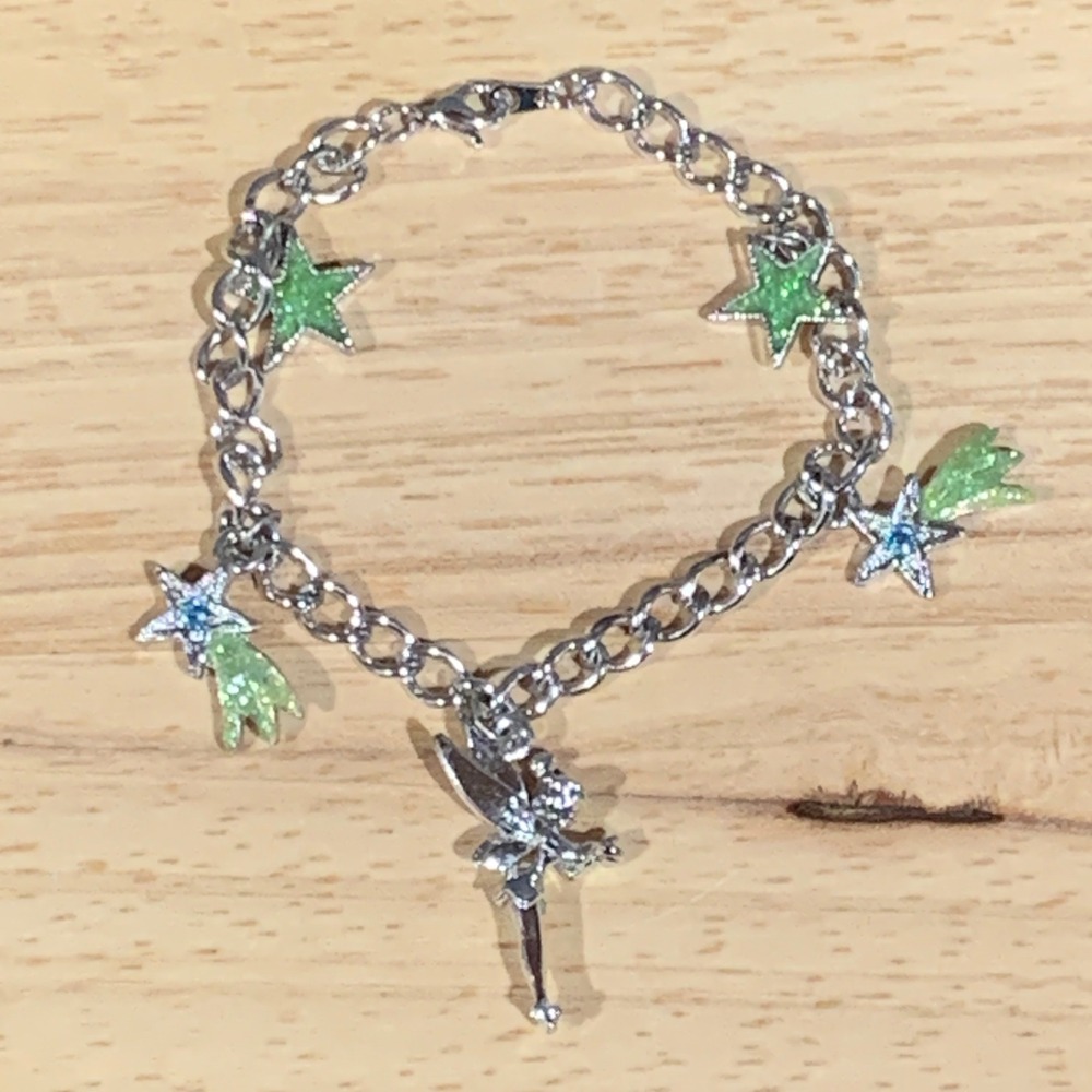 Vintagw Fairy Star Charm Bracelet Women OS Silver Green Y2K Fairycore Pixie